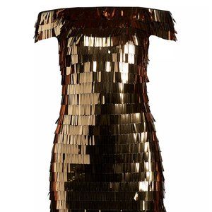 Tadashi Shoji Sequin Fringed Off the Shoulder Minidress Size 16